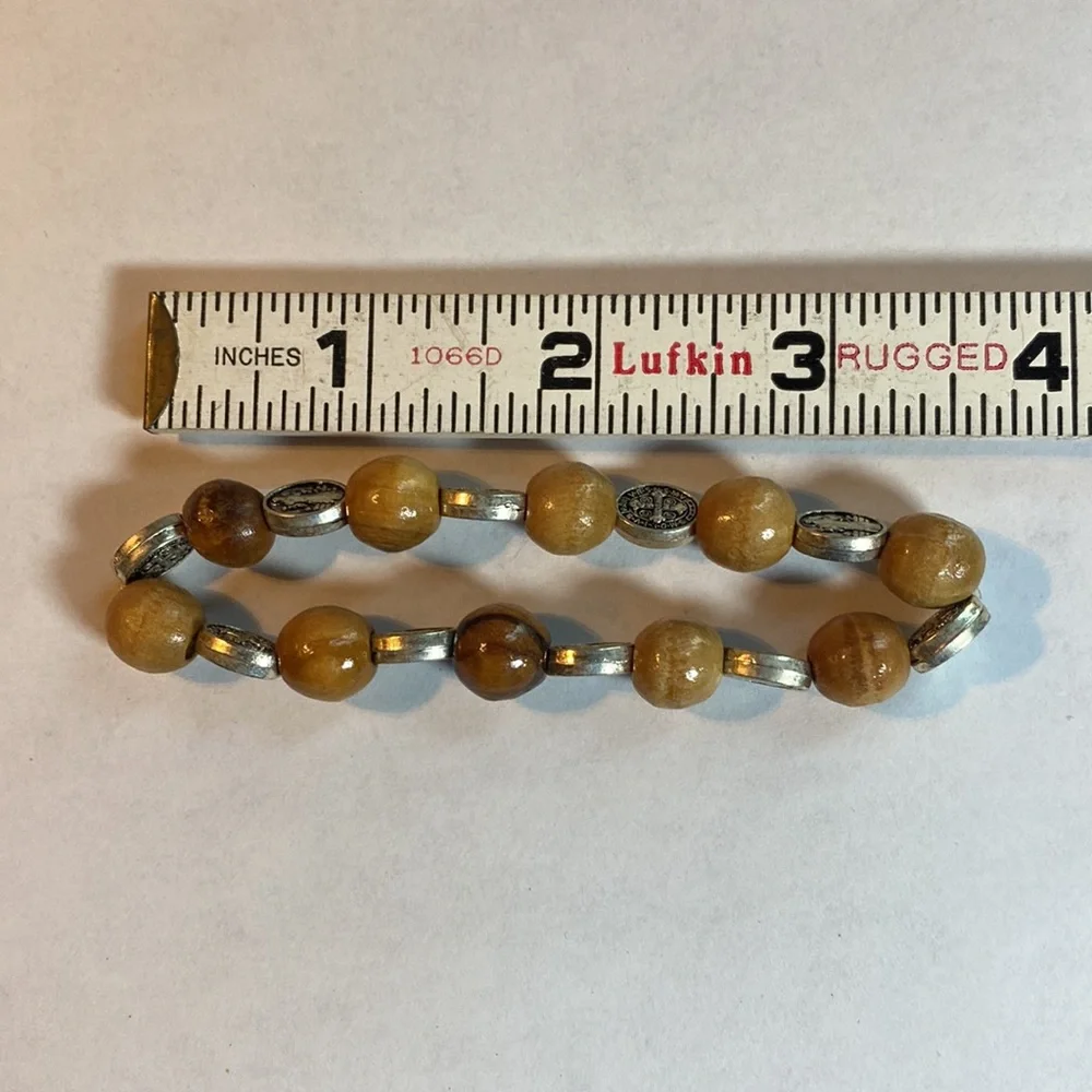 St Benedict Olive Wood Rosary Stretch Bracelet